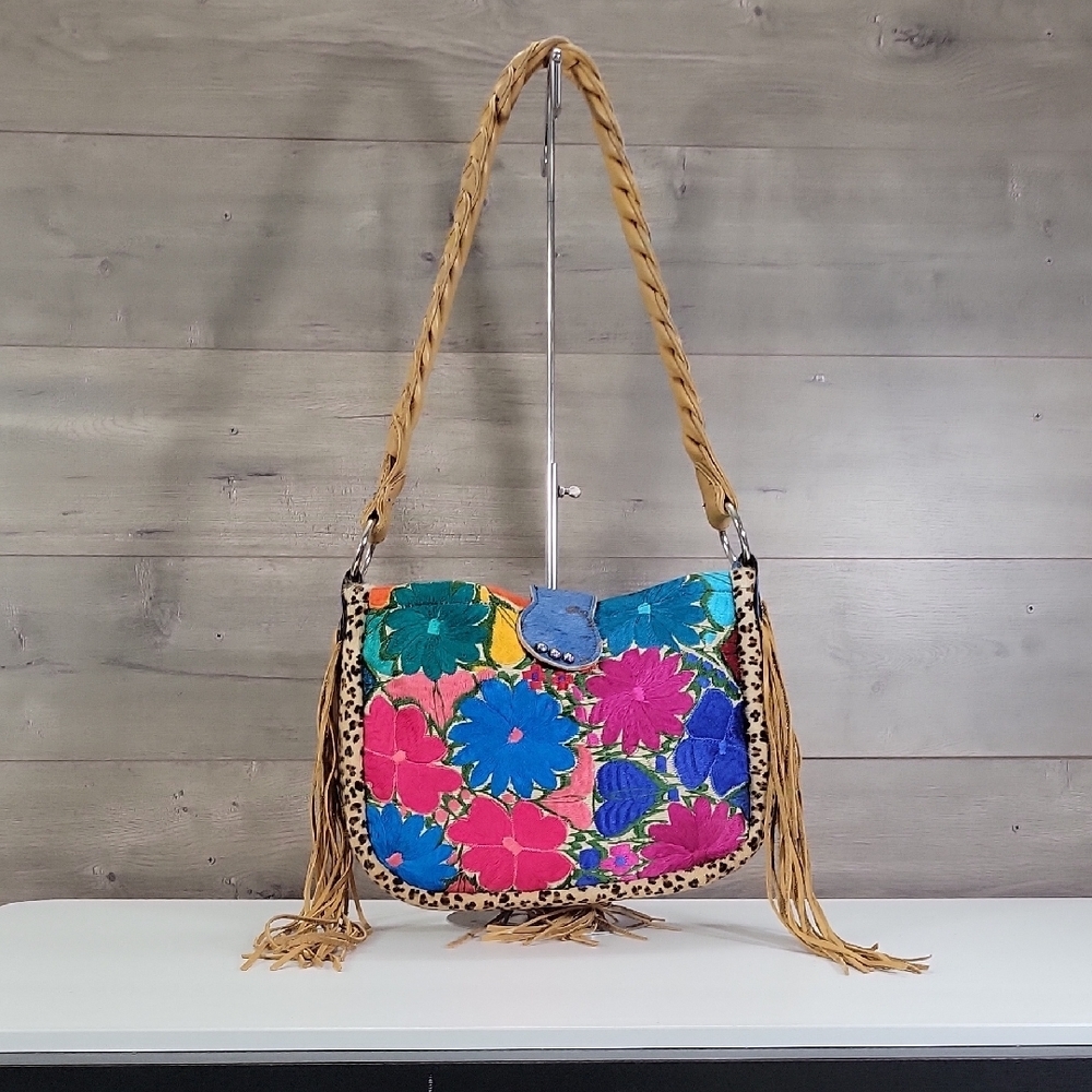 The Rowdy Rose Floral Embroidered Multicolor Leather Shoulder Bag